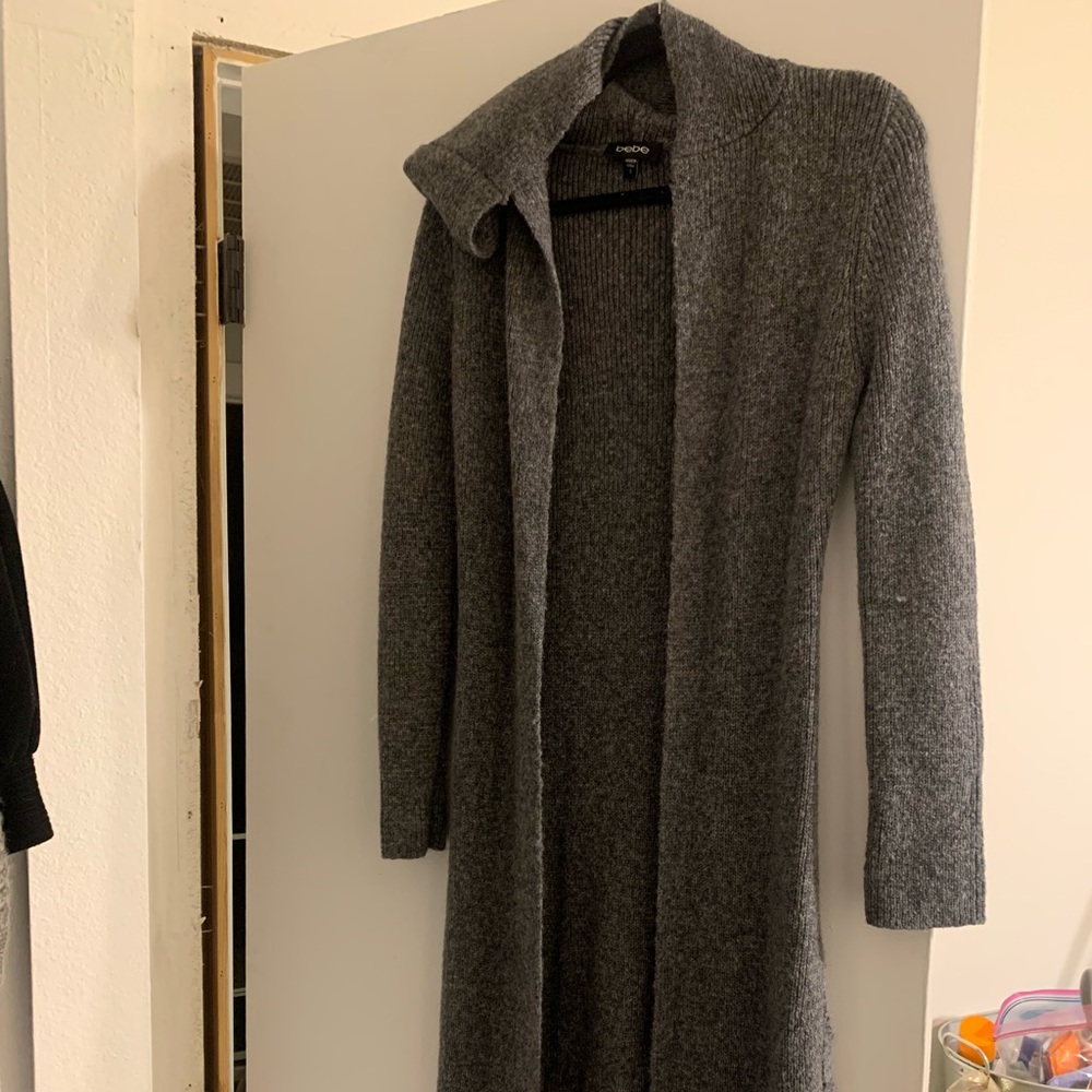 Bebe- Long gray open front sweater - small - like new